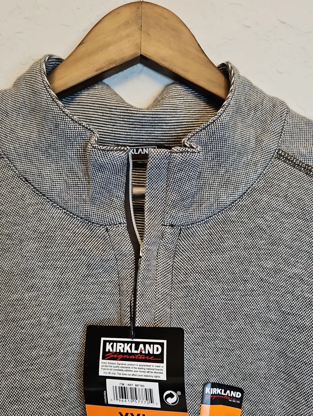 Kirkland Signature Heather Gray Quarter-Zip Pullover, Pima Cotton, XXL NWT